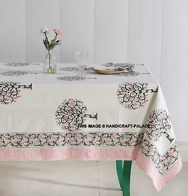 Dining Tablecloth Indian Cotton Block Floral Print Table Cover 4681012 Seat • $51.69