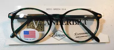 Vintage VANDERBILT 1 Demi Green 52/17 Spear Shield USA P3 Eyeglass Frame NOS • $9.99