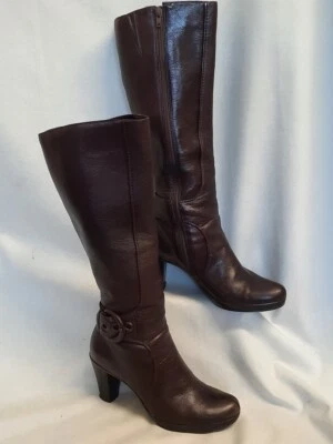 £7.99 • Buy Ladies CLARKS Burgundy/Brown Knee High Boots Size UK6 CG R17