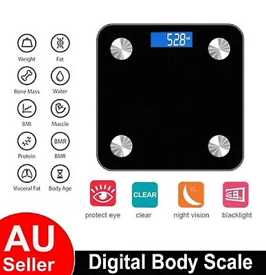 Smart Digital Bathroom Body Fat Scale 180KG Bluetooth Scales Weight BMI Water • $29.99