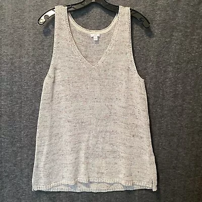 J Jill Sweater Women Large Beige Vest Sleeveless Open Knit Linen Blend Pullover • $21.99