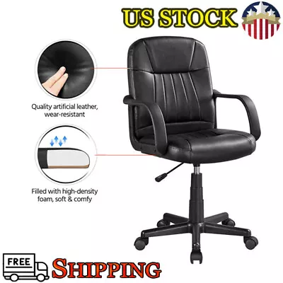 Ergonomic Mid-Back Chair Faux Leather Swivel Computer Gaming Desk Office Chairs • $71.39