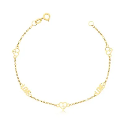 Bracelet 18k Solid Yellow Gold Peace And Love For Women • $204