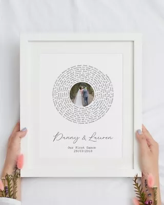 £7.49 • Buy Personalised Song Lyrics Print, Record Style, 1st Anniversary, Wedding, Gift