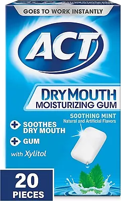 Dry Mouth Moisturizing Gum With Xylitol Sugar-Free Soothing Mint 20 Pieces Sug • $23.99