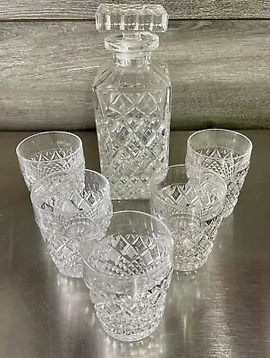 Vintage Crystal Whiskey Decanter With Original Lid Stopper And 5 Glasses • $75.99