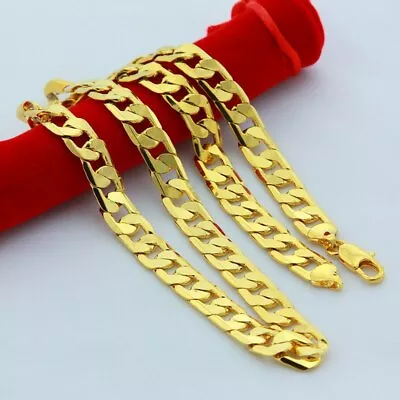 8mm Men 24K Yellow Gold Plated Cuban Curb Chain Necklace 20/22/24/26/28/30inch • £5.99