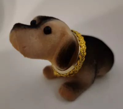 Flocked Nodder Puppy Dog Figure 2-Tone Dashboard Bobblehead Gold Collar New Vtg • $21.99