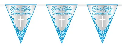 First Holy Communion Bunting Banner - Party - Blue - Cross - Boy 1st  • £3.59