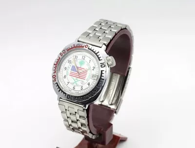 WOSTOK 2414A Desert Shield Vintage Wristwatch Amfibia Waterproof Komandirskie • $99