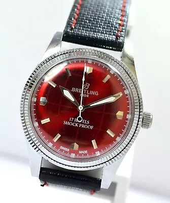 Vintage Breitling Red Dial 17 Jewels Hand Wind Mechanical Men's Wrist Watch • $89.99