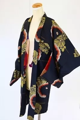 Antique Japanese Kimono SILK NAGA-BAORI MeisenBlack Taisho 1919~ L34.4 ..3794 • $110