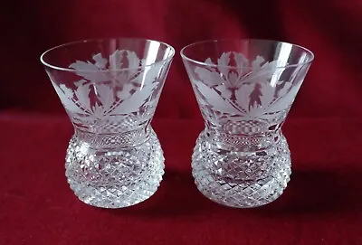 Edinburgh Crystal Thistle Pattern - Pair Of Large Tot / Shot Glasses - Signed • £80