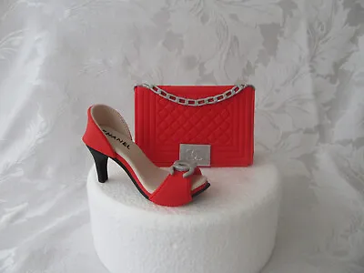 Edible Handmade Shoe And Handbag Fondant Sugar Paste Cake Topper (Red) • £27.99