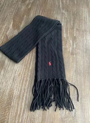 Polo Ralph Lauren Wool And Cashmere Classic Cable Knit Scarf Mens Black • $10