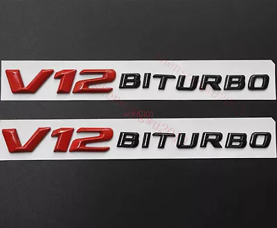 2x Red Black V12 BITURBO Letters Side Emblems Badge Sticker For Mercedes Benz • $16.55