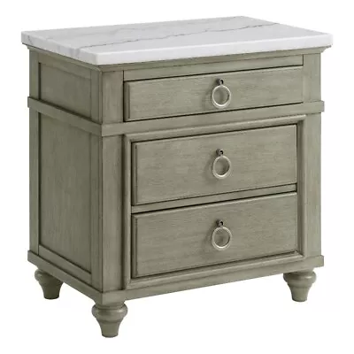 Picket House Furnishings Bessie 3-Drawer Nightstand White Marble Top In Grey • $584.07