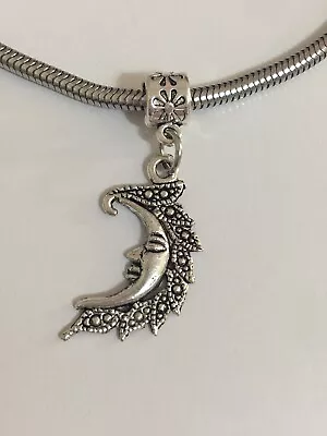 European Moon Charm Silver Slider Bead For Necklace Or European Snake ￼Bracelets • $1.25