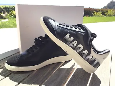 BNIB ISABEL MARANT BLACK LEATHER FASHION LOGO Bryce SNEAKERS SZ 37 Retail$495+tx • $199