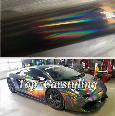 Black Laser Chrome Holographic Rainbow Film Wrap Car Vinyl Sticker Bubble Free • $17.79