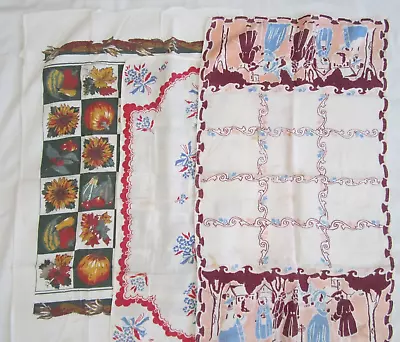 3 Vintage Linen Tea Dish Towels Folk Art Flowers Fall Fruits Kitchen Cutters • $4.95