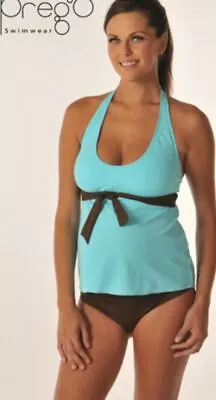 Prego Maternity Tankini Blue/Brown. Size Large 12-14. Model #1009 A170sp • $56.99