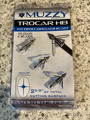 Muzzy 297 Trocar HB Hybrid 4 Blade 100 Grain 3 Broadheads 1 5/8 Total Cut • $25