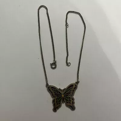 Sarah Coventry Vintage Enamel Butterfly Pendant Necklace Gold Tone 16  —(SKU#9) • $8.47