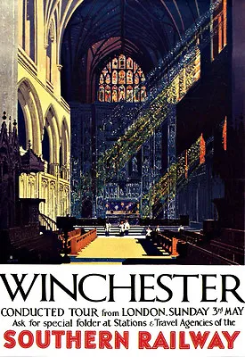 Art Ad Winchester Cathedral Southern Railway Train Rail Travel  Poster Print • £8.99