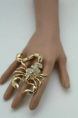 Women Ring Gold Metal Scorpion Fashion Jewelry Elastic Band One Size 2 Fingers • $15.99