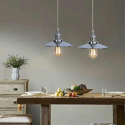 Vintage Chrome Pendant Light Shade Industrial Hanging Ceiling Lamp For Home Cafe • £16.81