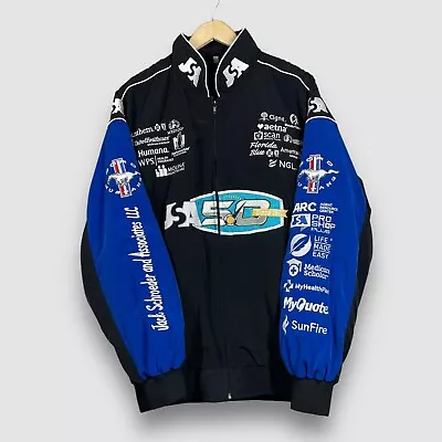 USA 50th Anniversary Men L Black Blue Ford Mustang Embroidered Zip Racing Jacket • $44.99