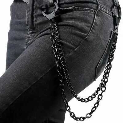 Black HandCuff Pants Chain Punk Rock Emo Gothic Biker • $22.99