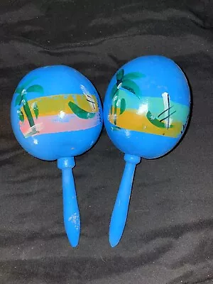 Pair Of Maracas Instrument Wooden Hand Painted Mexico • $10