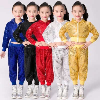 £16.66 • Buy Kids Dancewear Boys Girls Street Jazz Dance Costume Sequins Hip Hop Jacket+Pants