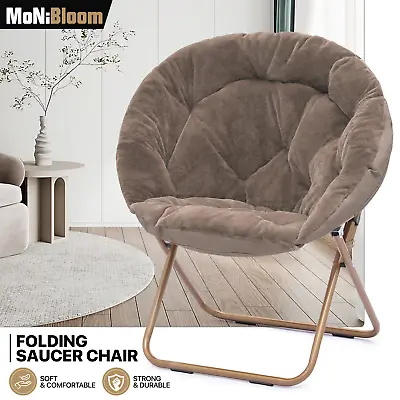 Foldable Comfy Saucer Chair Modern Faux Fur Cozy Moon Lounge Chair W/Metal Frame • $62.99