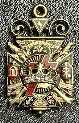 14k Gold Masonic Knights Templar 27.7g Pendant 5 Diamonds NJ 3 Layers • $2475