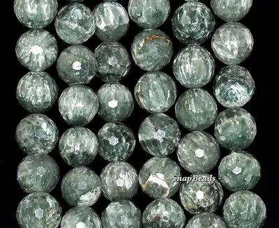 14MM RUSSIAN SERAPHINITE GEMSTONE AA GREEN FACETED ROUND LOOSE BEADS 7.5inch • $33.59