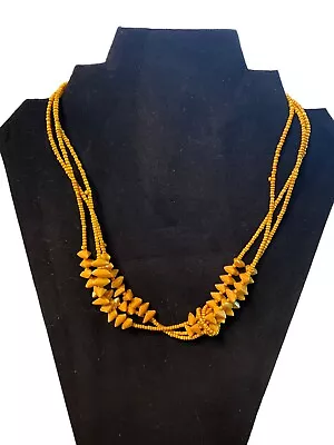 Vintage Necklace ￼mustard Yellow Seed Beaded Multi Strand Boho 16 1/2” 2” Extens • $8.50
