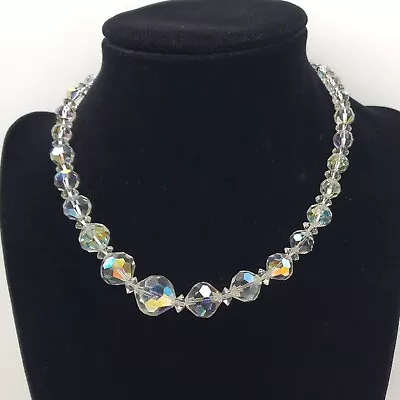 Graduated Faceted Crystal Beaded Necklace Aurora Borealis Beads Vintage Jewelry • $35