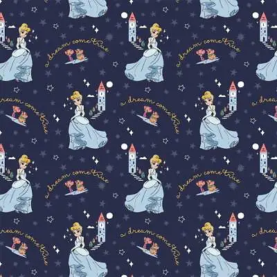Heart Of A Princess Cinderella Navy Cotton Fabric • $11.24
