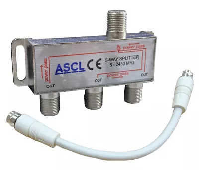 ASCL 1 In 3 Output TV Aerial Coaxial Cable Way Splitter With White Patch Cable • £5.29