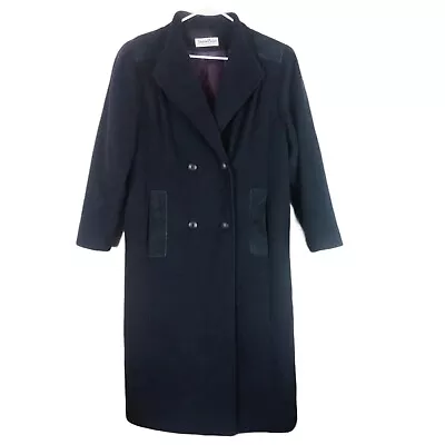 Jonathan Michael Vintage Long Wool Coat Medium Black Suede Shoulder Lined USA • $74.69