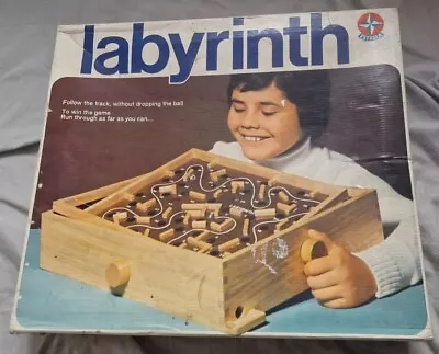 Vintage 1970 Wood Labyrinth Game Original Box & Marble Estrela • £16.50