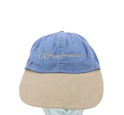 Vintage 90s Weyerhaeuser Timber Trees Spell Out Faded Snapback Hat Cap Blue USA • $26.95