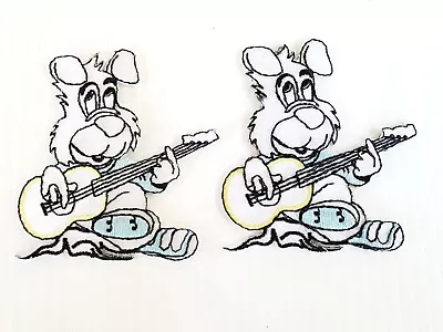 Lot Of 2 X Cloth Patch Motif Applique  - Dogs Playing Guitars • $5.99