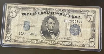 1934 A $5 Bill - Silver Certificate Blue Seal Note • $7.95