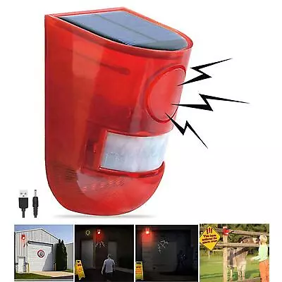 Solar Sound & Light Alarm Motion Sensor 110 Decibels Siren Sound Alert & 6LED... • $22.79