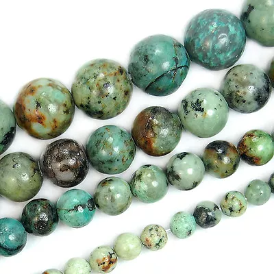 $5.99 • Buy Natural Blue African Turquoise Round Gemstone Beads 15.5  4  6 8 10 12mm Pick