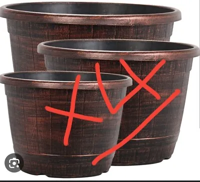 4 X30 CM COPPER BARREL  Plant Pot Outdoor Garden Round Plastic Planter Patio  ' • £16.99